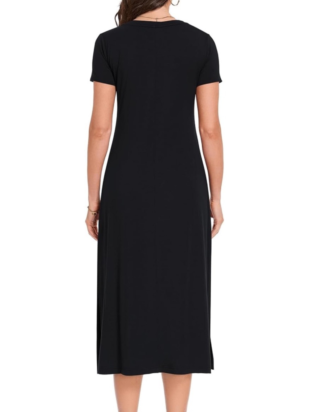 Midi Dresses for Women Casual Short Sleeve Tshirt Dress V Neck Side Split Beach